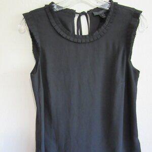 J CREW Black Sleeveless Pleated Edges Key Hole Back 2 Blouse